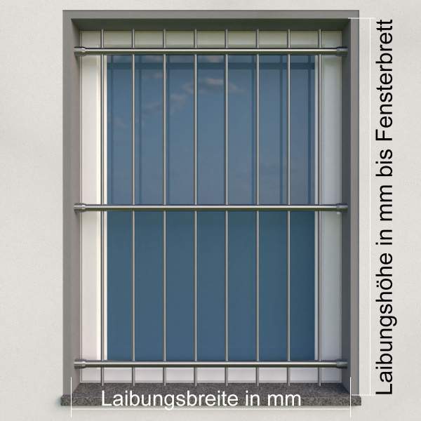 Fenstergitter abnehmbar 40x40mm / Höhe 500 - 899mm / 2 Gurte